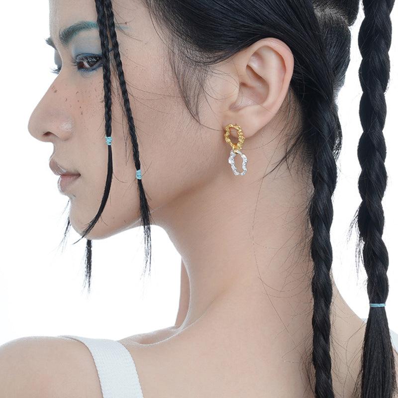 mixed gold and silver bold chain ear jewelry