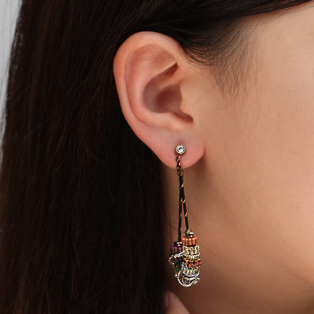 Long Gold-Plated Drop Earring with Czech Crystals