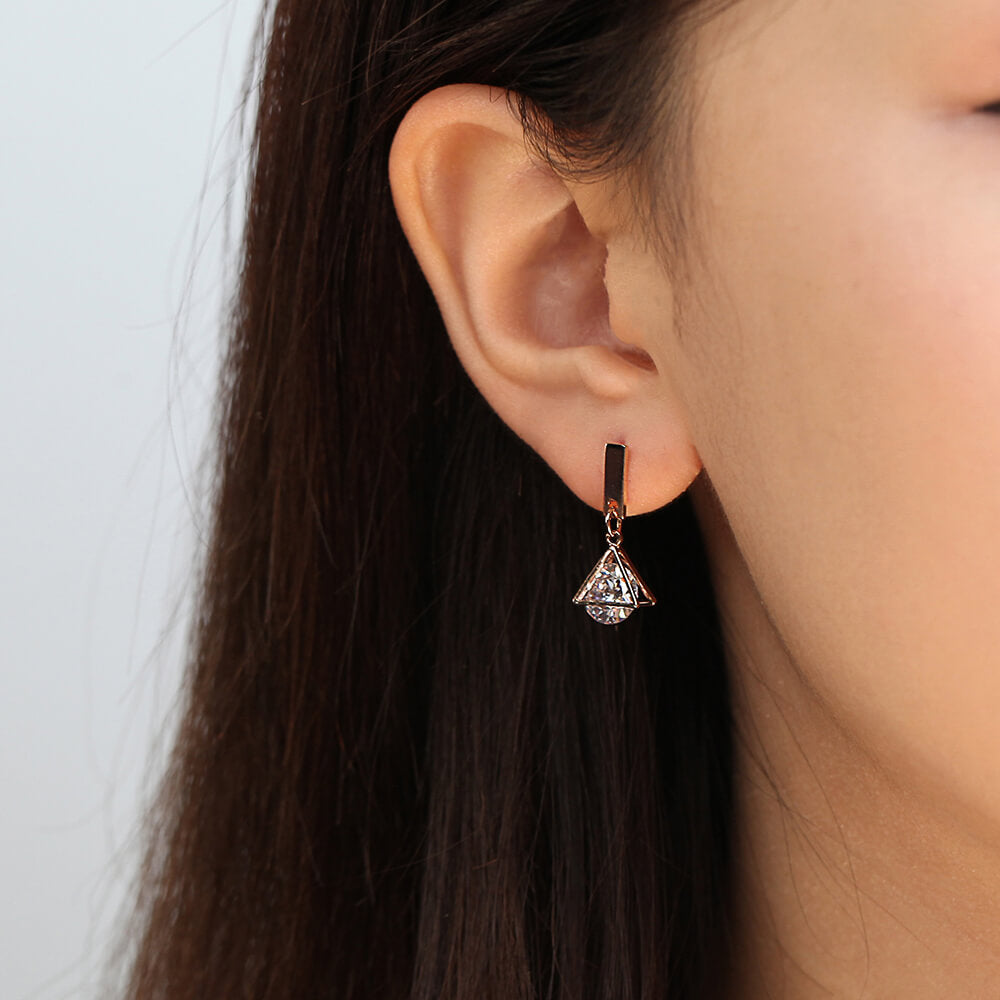 Gold-Plated Small Dangle Triangle Earrings with Crystal
