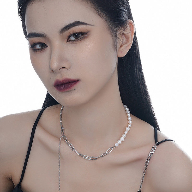 mixed chain and pearl necklace