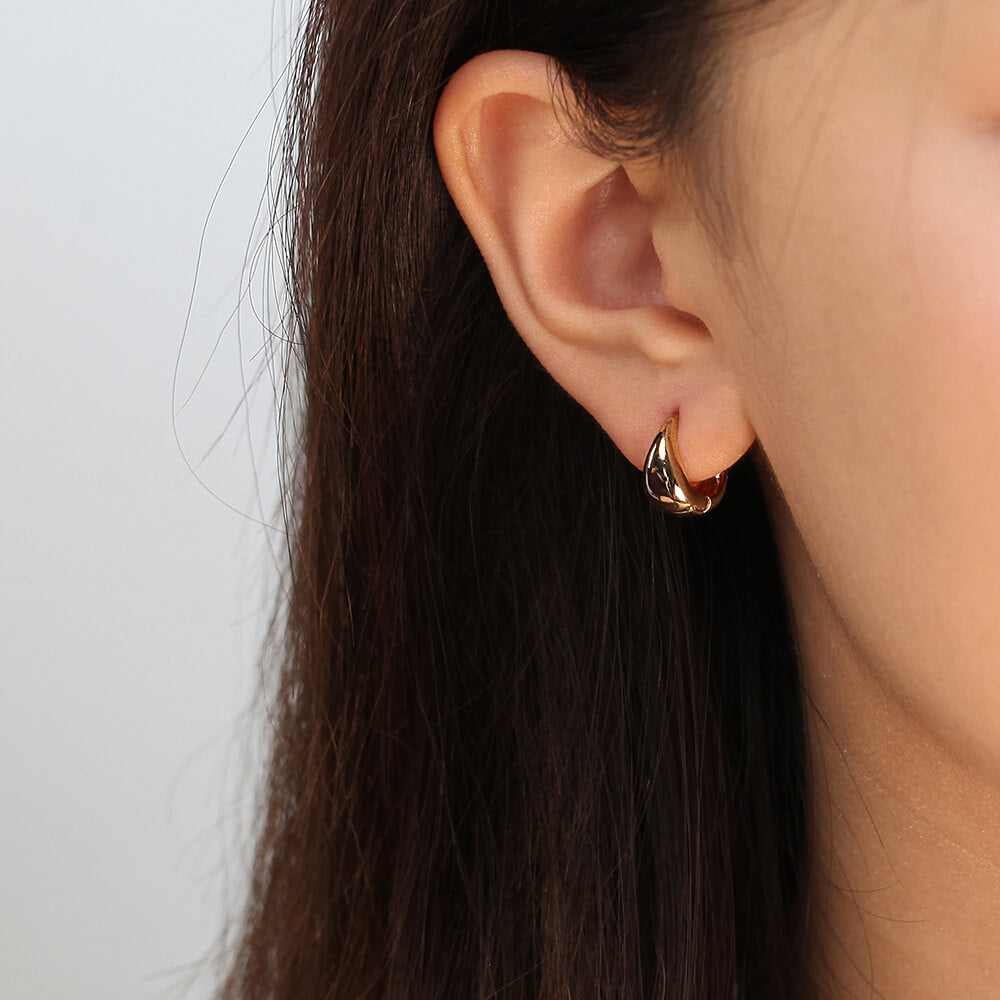 Small Gold Bean-Shape Hoop Earring with Glossy Finish