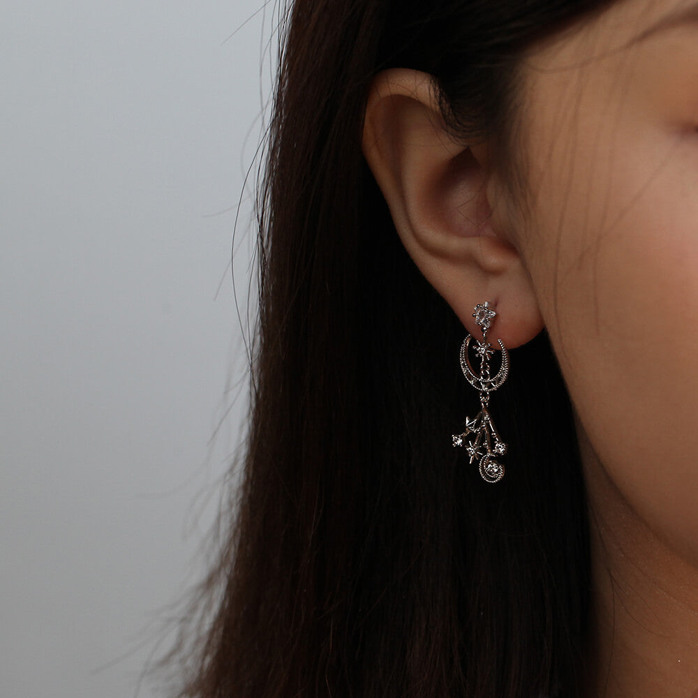 creative moon with stars drop earrings