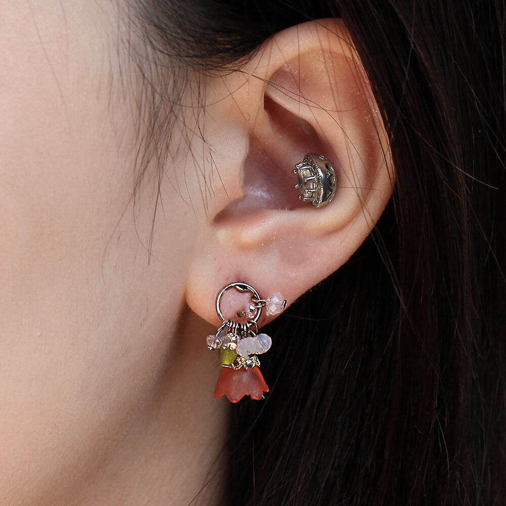 Mixed Crystal Floral Earrings with Gold Metal