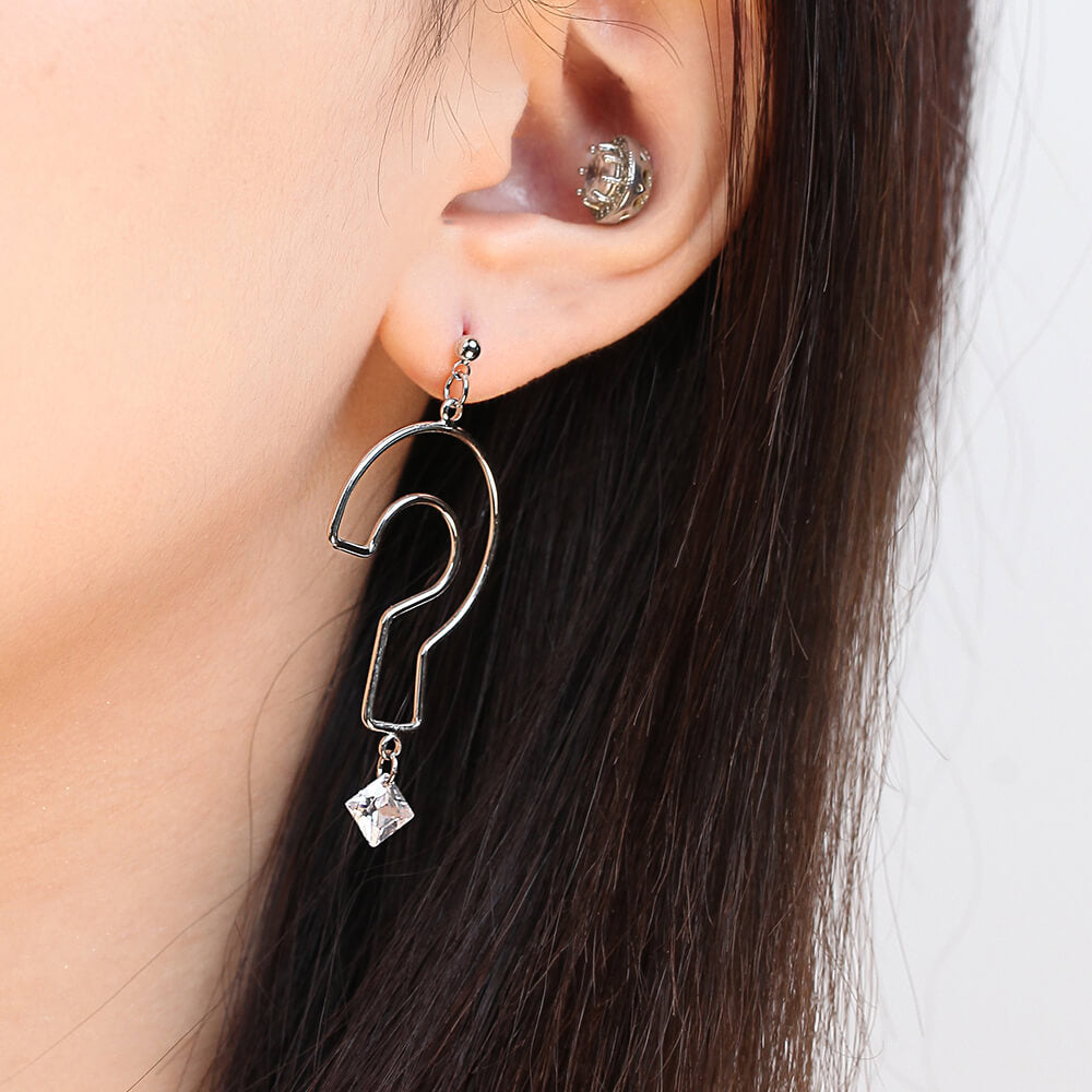 Silver Creative Drop Earring with Crystal Stone Detail