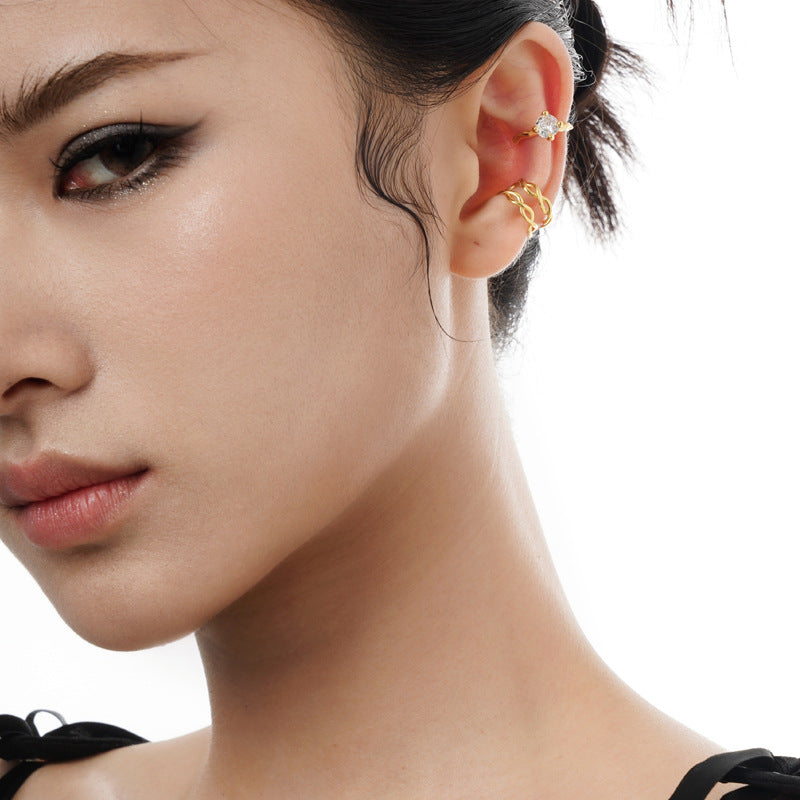 Sterling Silver/Gold-Plated Ear Cuff with Crystal