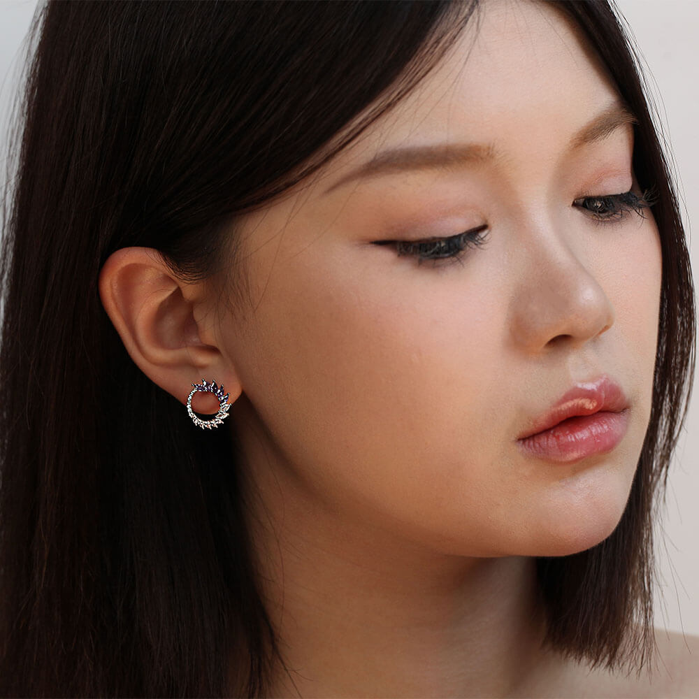 Gold-plated Round Flower Style Earrings with Czech Crystal