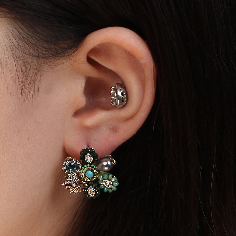 Cubic-Stone Star Stud Earring with Pearl and Beads