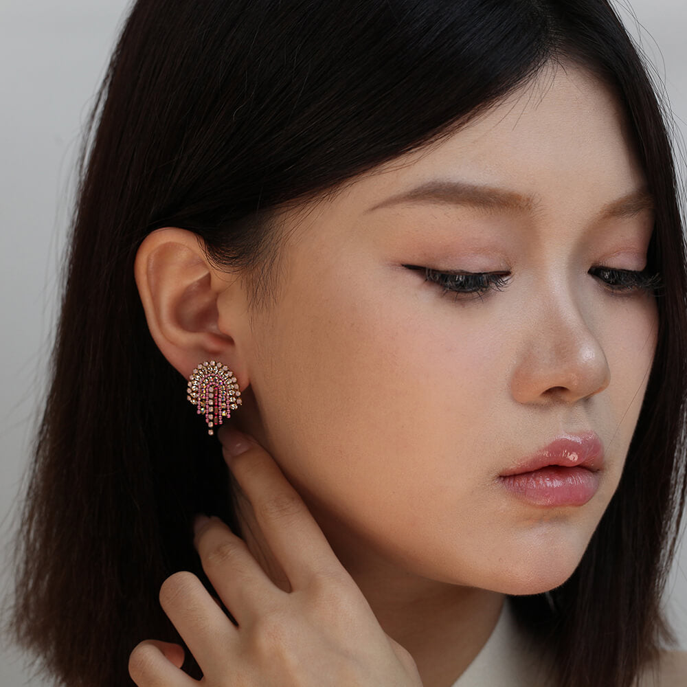 Rose Gold Statement Drop Earrings with Cubic Stones