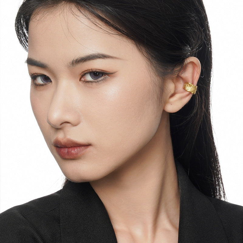 Textured Bold Metal Ear Cuff in S925 Silver or 18k Gold Finish