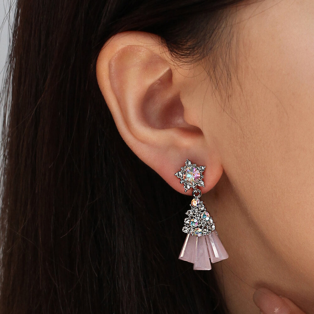 Long Crystal Tassel Drop Earring with 14k Gold Plated Copper