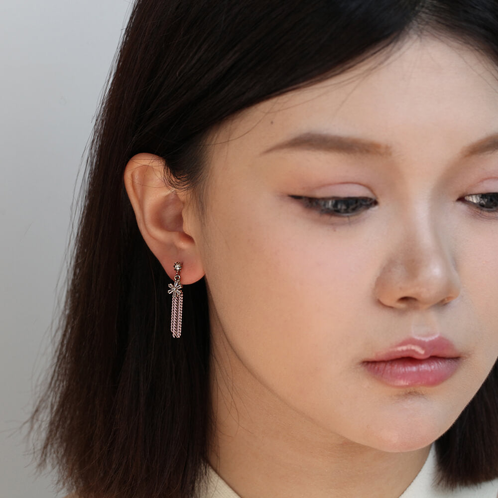 Small Tassel Mismatched Earrings with Crystals and Pearl