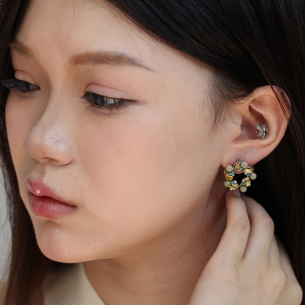 Round Beaded Czech Crystal and Steel Earrings