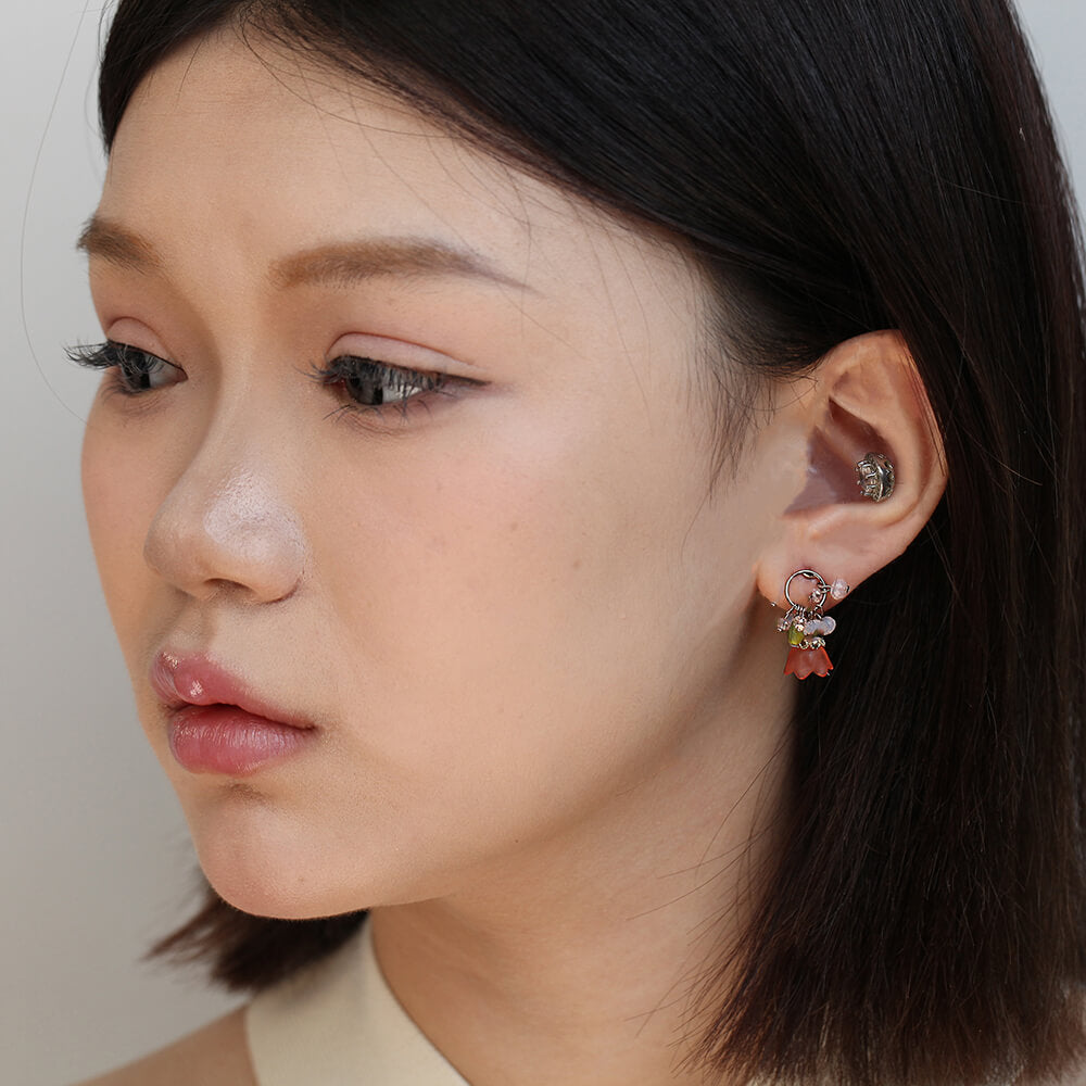 Mixed Crystal Floral Earrings with Gold Metal