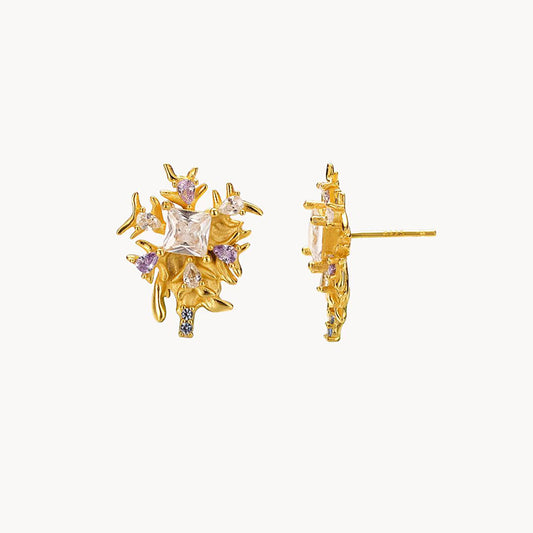 Bespoke Flower-Cut Silver Earring with Purple Crystals