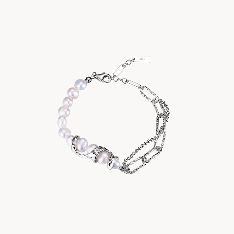 Original 925 Sterling Silver Bracelet with White Pearls