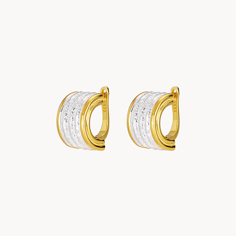 18k Gold & Sterling Silver Luxury Hoop Earring