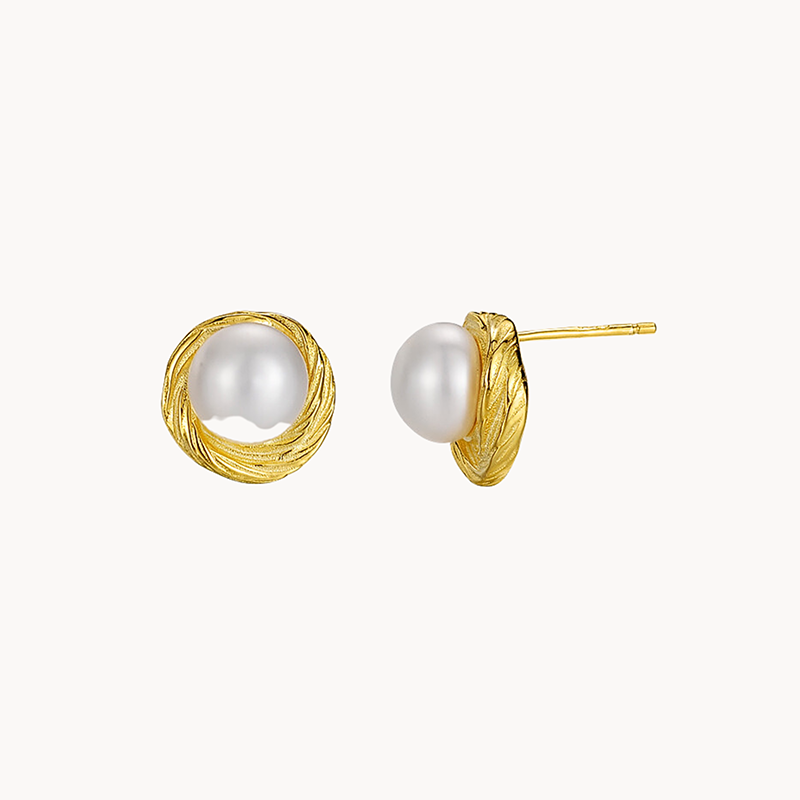 Vintage Chanel Freshwater Pearl Stud Earring in 18k Gold or 925 Silver