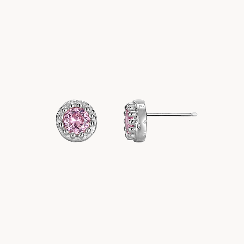 Round-Cut Sterling Silver Stud Earring with Crystal 