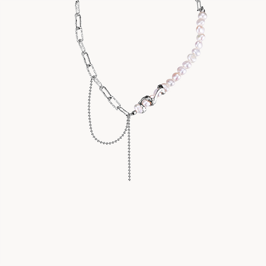 Asymmetrical Sterling Silver Necklace with Freshwater Pearl