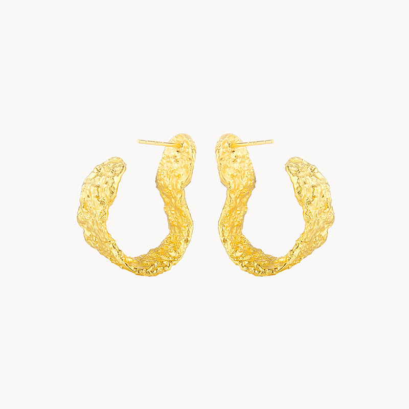 Crooked Steel Hoop Earring in 18k Gold Finish or Sterling Silver