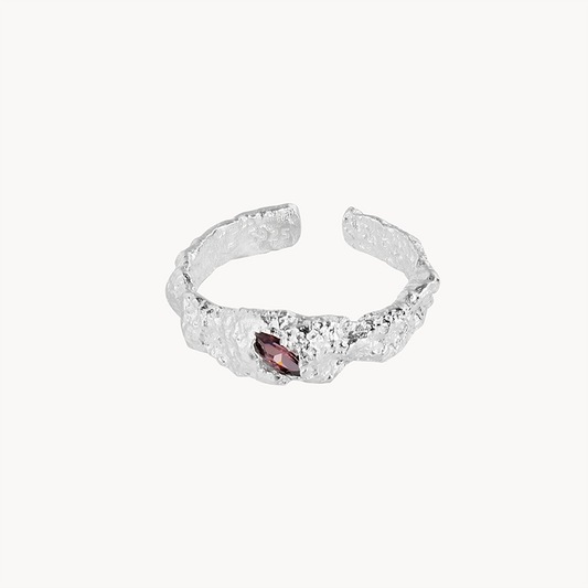 Rough Irregular S925 Ring with Red Crystal