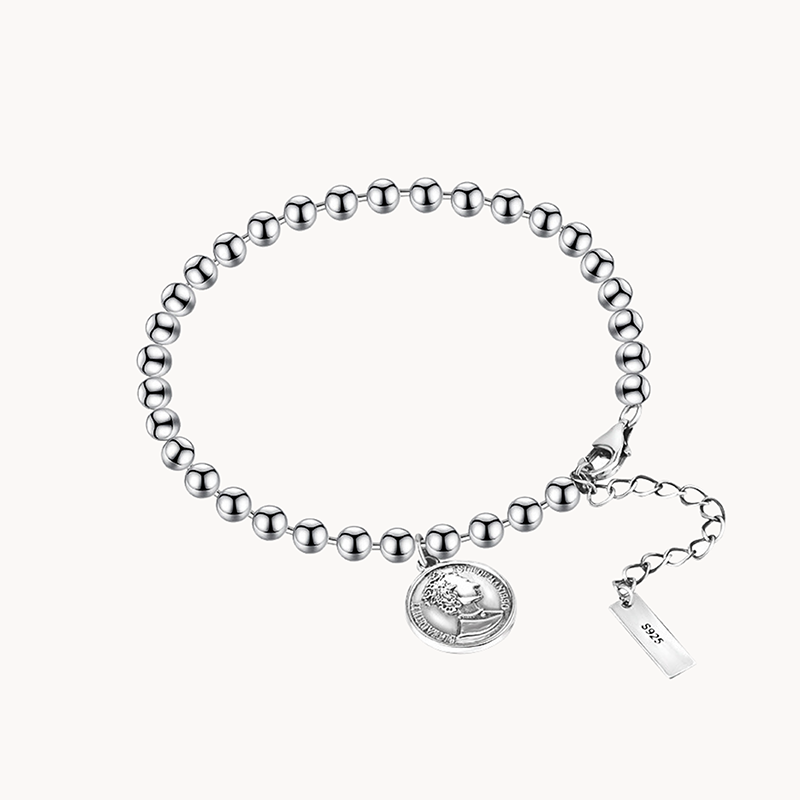 Sterling Silver Lucky Cat Bracelet with Platinum Beads