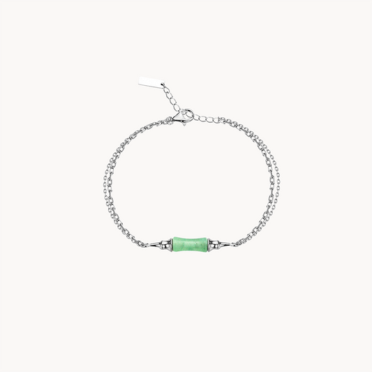 925 Sterling Silver Double Chain Wrist Bracelet  with Green Jade