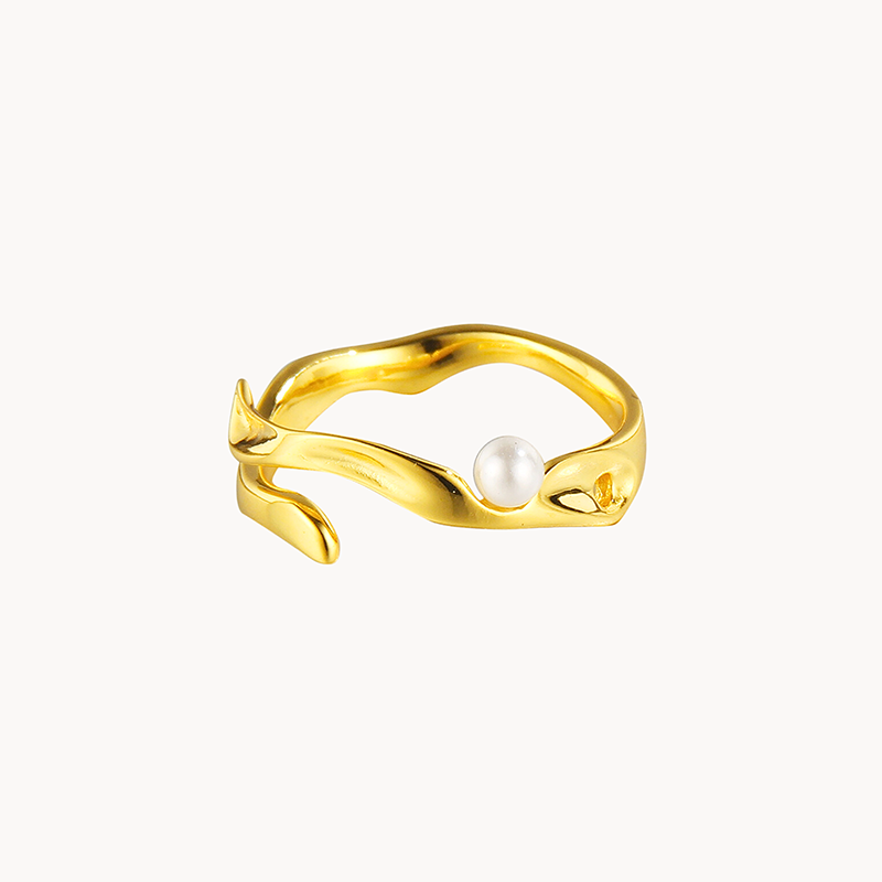 Irregular S925 Tie Ring with Pearl in Sterling Silver or 18k Gold Finish