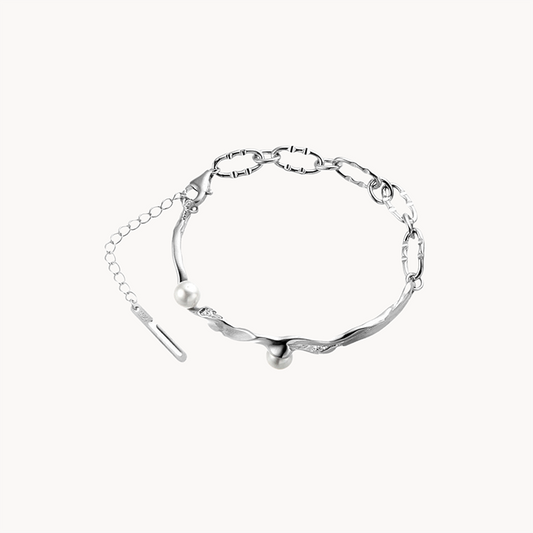 Double Layer Sterling Silver Bracelet with Pearl