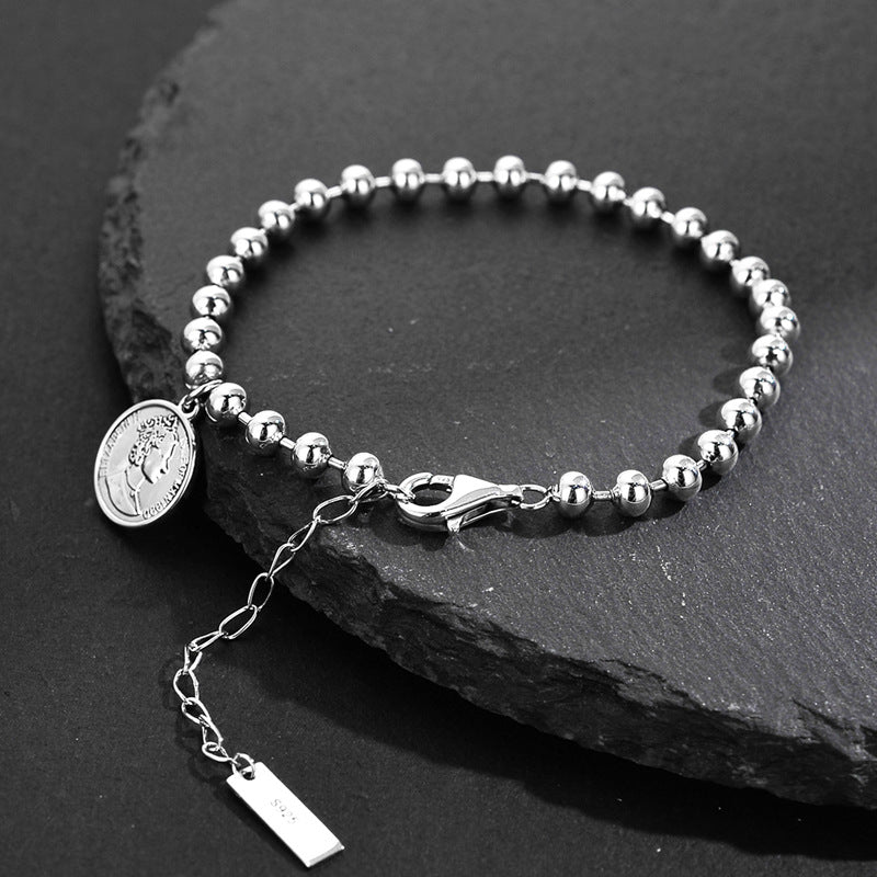 Sterling Silver Lucky Cat Bracelet with Platinum Beads