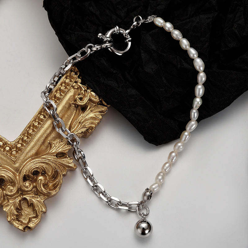 wrist chain with pearls and link chain