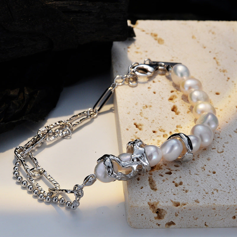 Original 925 Sterling Silver Bracelet with White Pearls