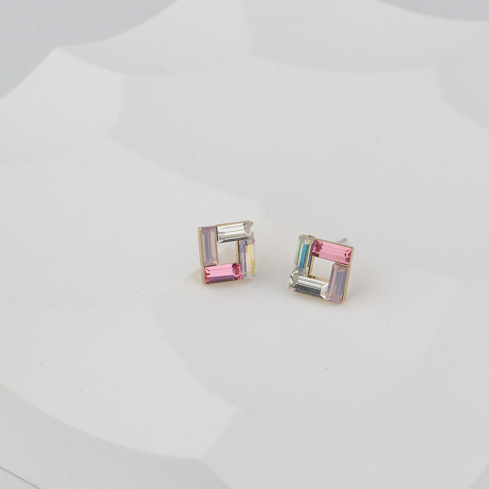 Lucent Crystal Square-Cut Earrings with Fine Silver