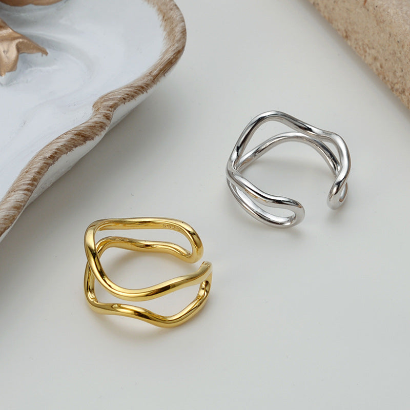 Double Band Wavy Ring in 18k Gold or S925 Silver Finish