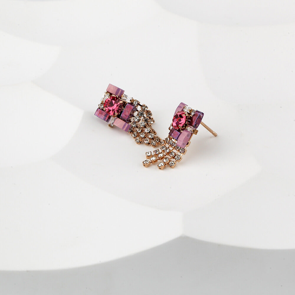 Pink Cubic Zirconia Earrings with Crystal Stone Drop