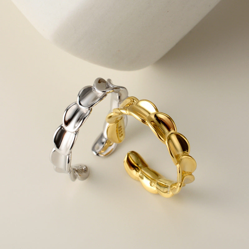 Resizable S925 Petal Band Ring in 18k Gold or Sterling Silver finish