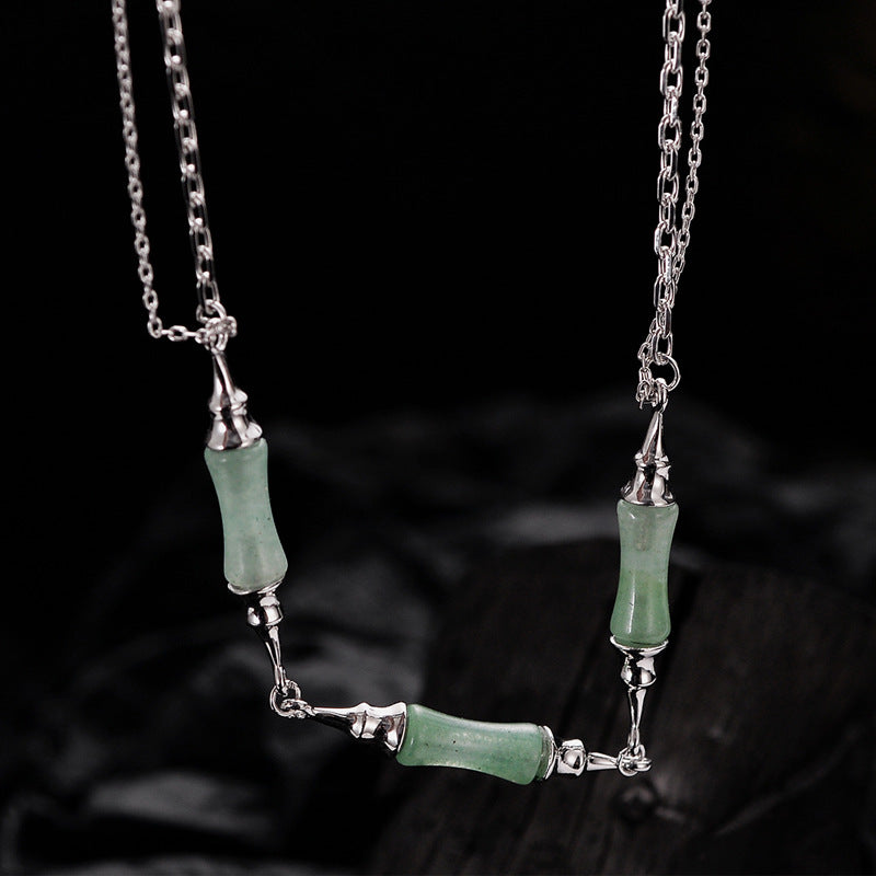 Green Jade Necklace with Sterling Silver Chain