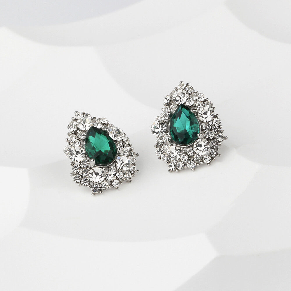 Emerald Statement Teardrop Stud Earrings with 14k Gold Plated Copper