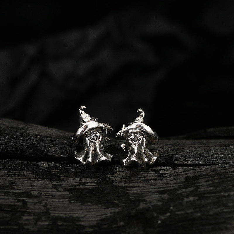 Small Sterling Silver Magic Hat Ghost Earring