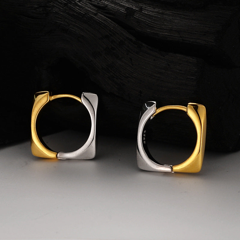 Mixed 18k Gold and Sterling Silver Square Hoop Earring