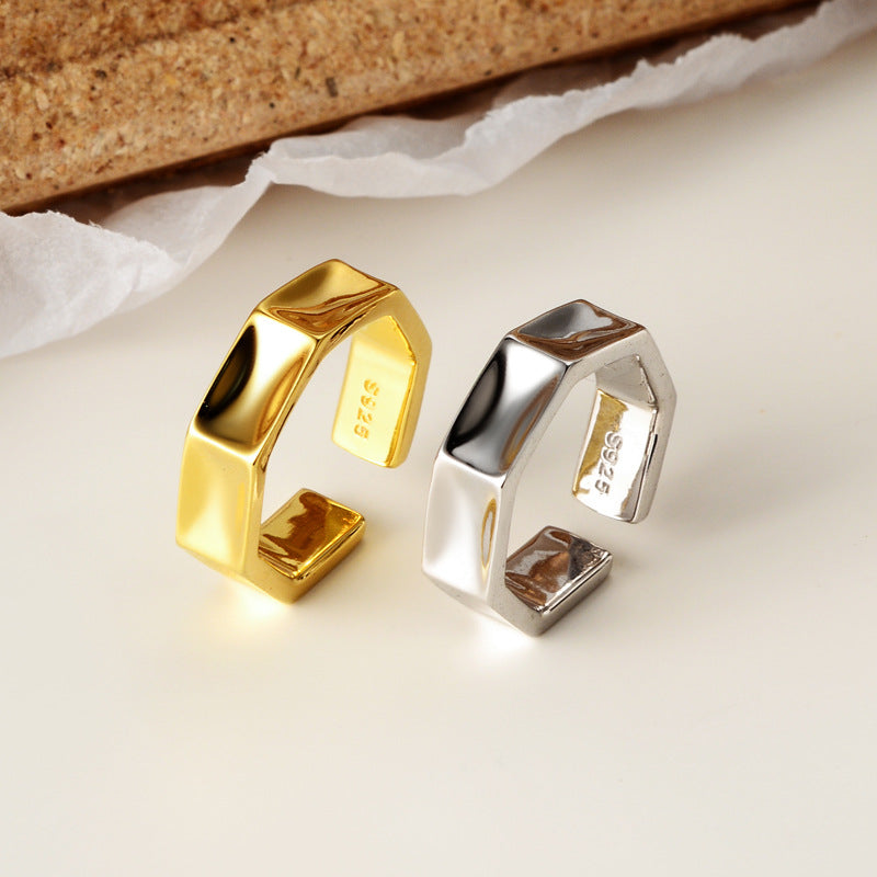 Glossy Geometric S925 Ring in 18k gold Finish or Sterling Silver