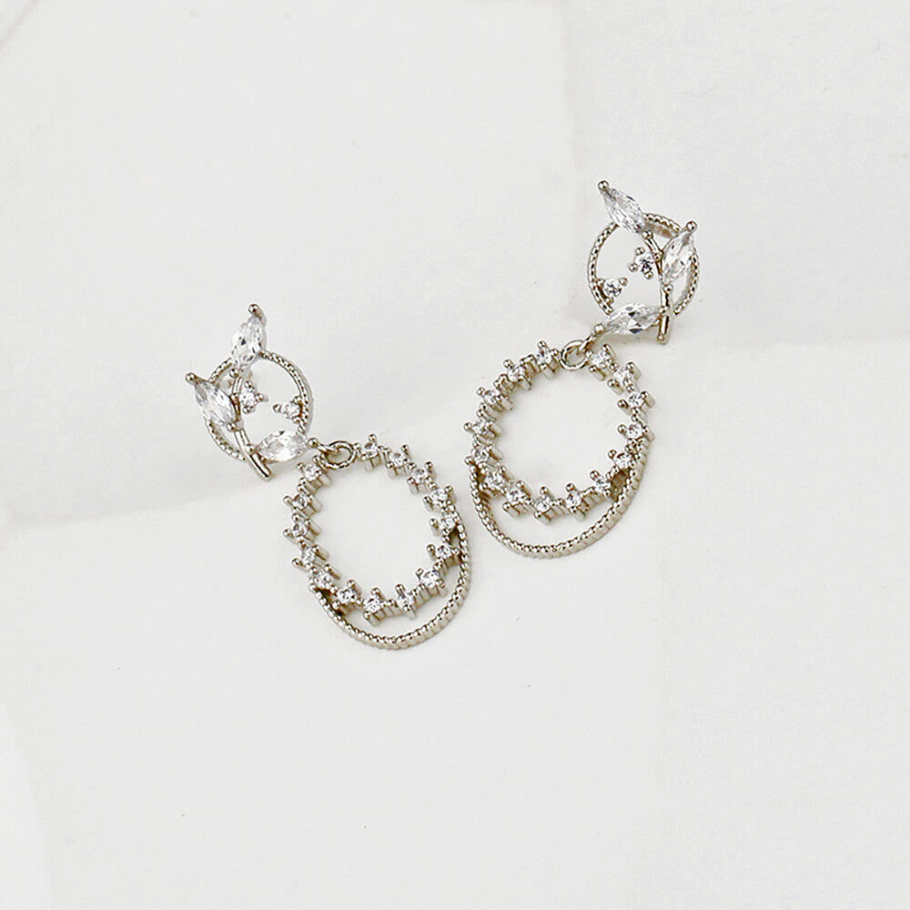 Silver Crystal Water Drop Earring with Cubic Stones