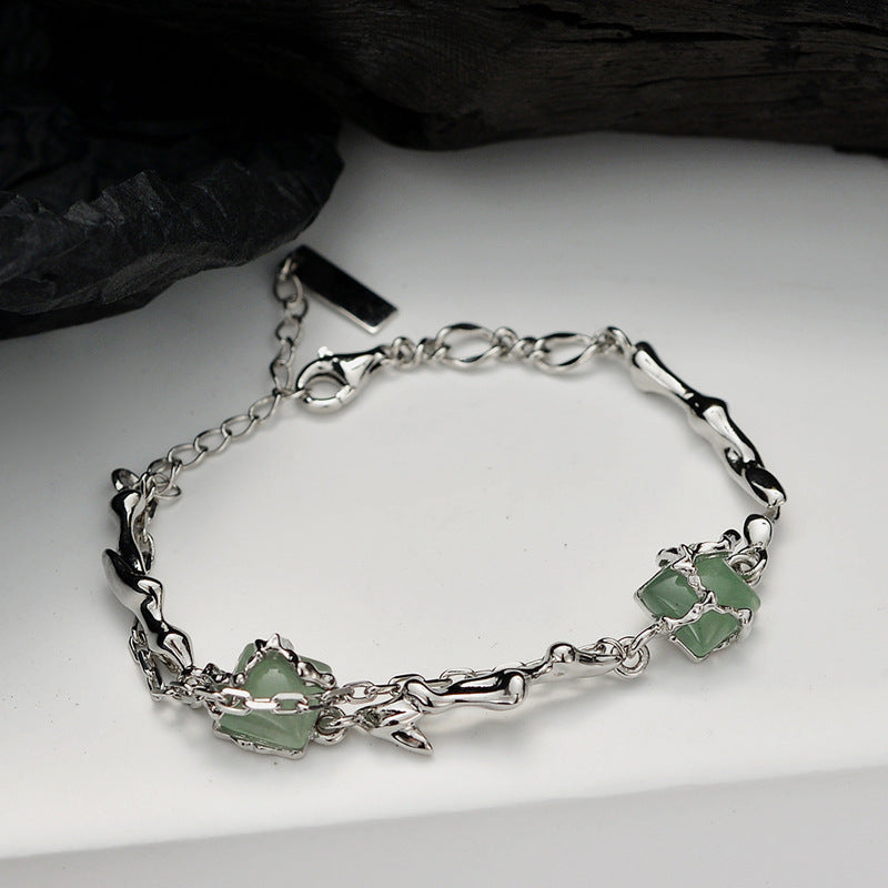 Original Sterling Silver Chain Bracelet with 2 Mint Green Jade