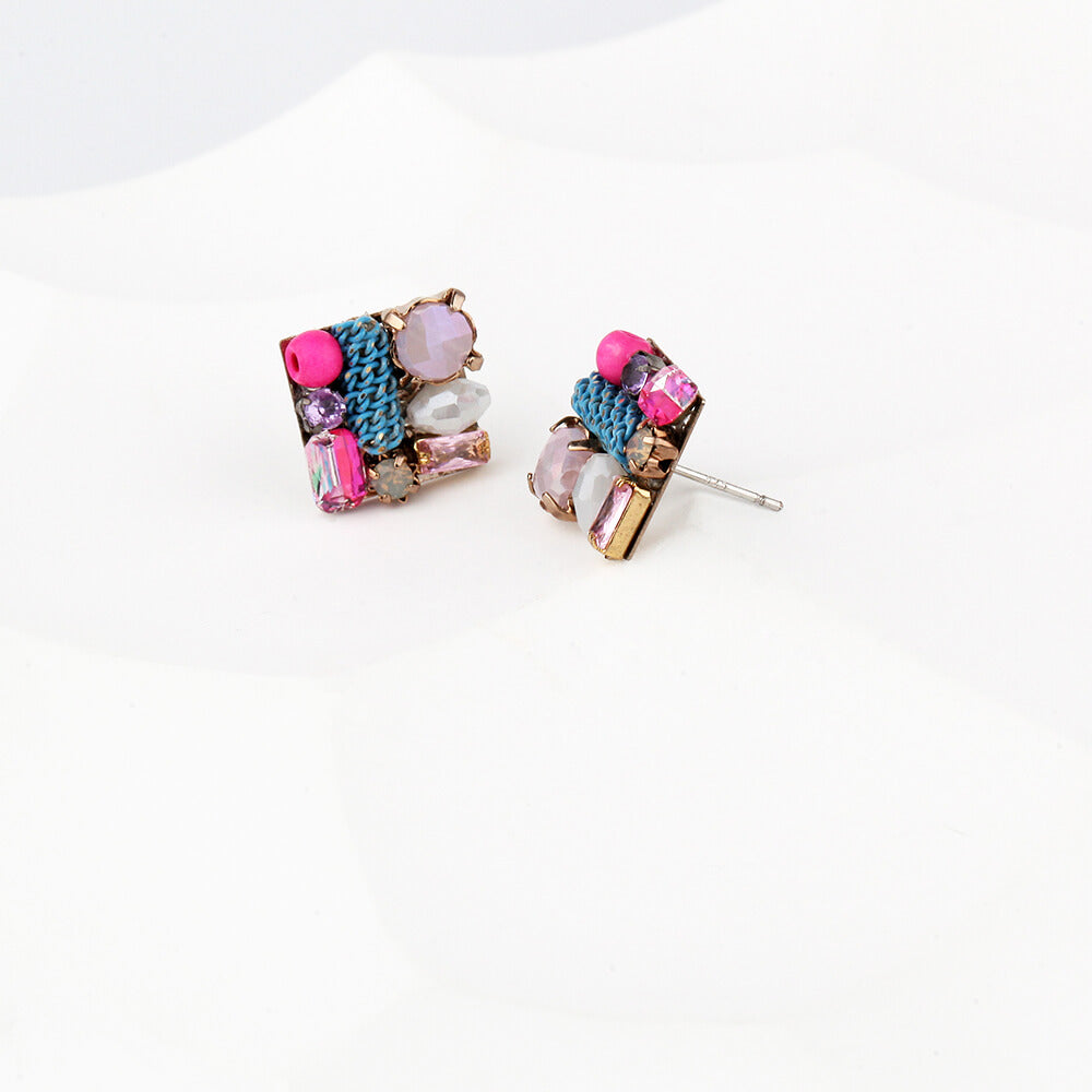 Multicolored Cubic Zirconia Stud Earrings with Beads