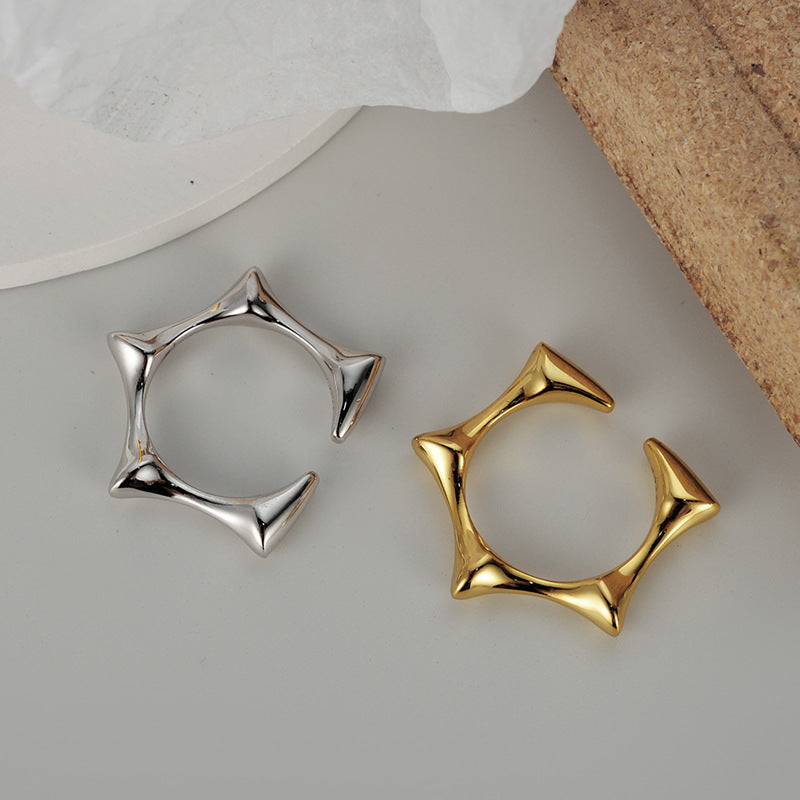 Glossy Star Shape Ring in 18k Gold Finish or S925 Silver