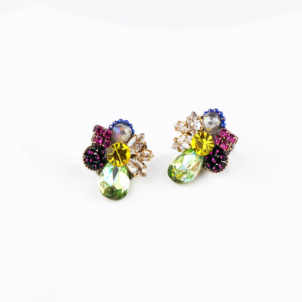 Floral Multicolored Crystal Cluster Stud Earrings