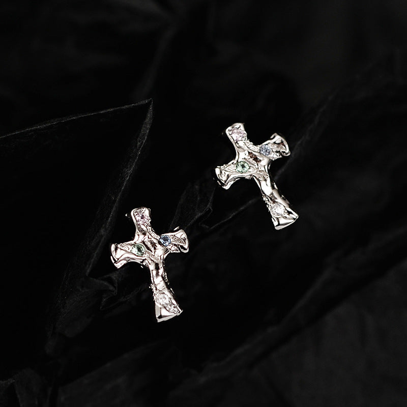 Ornate 925 Silver and 18k Gold-Plated Cross Earrings