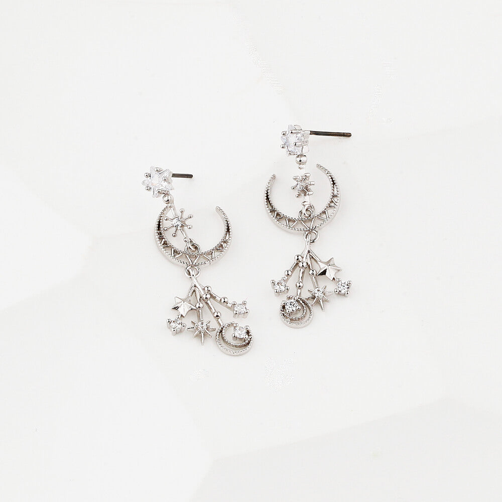 creative moon with stars drop earrings