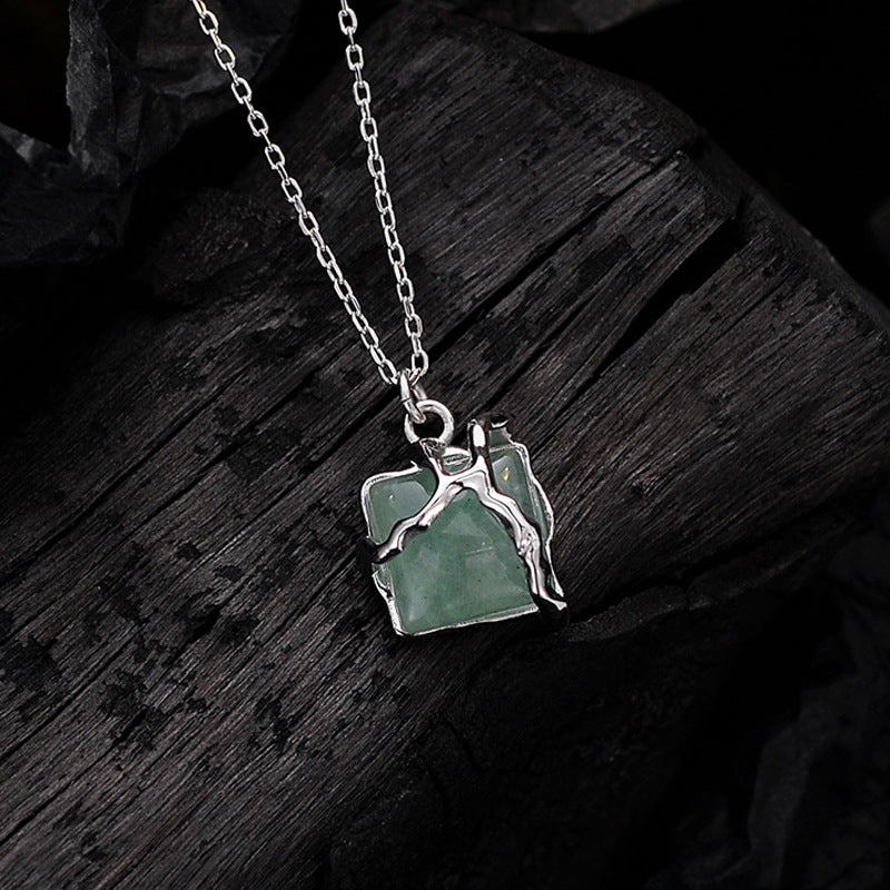 S925 Link Chain Necklace with Green Jade