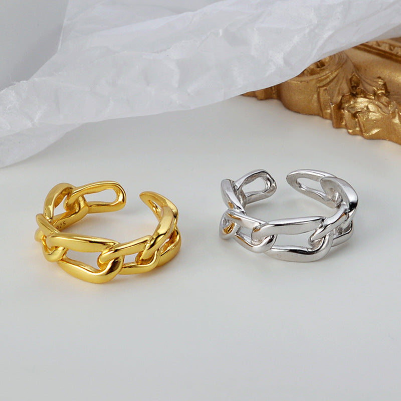 Thick S925 Link Chain Ring in 18k Gold or Sterling Silver